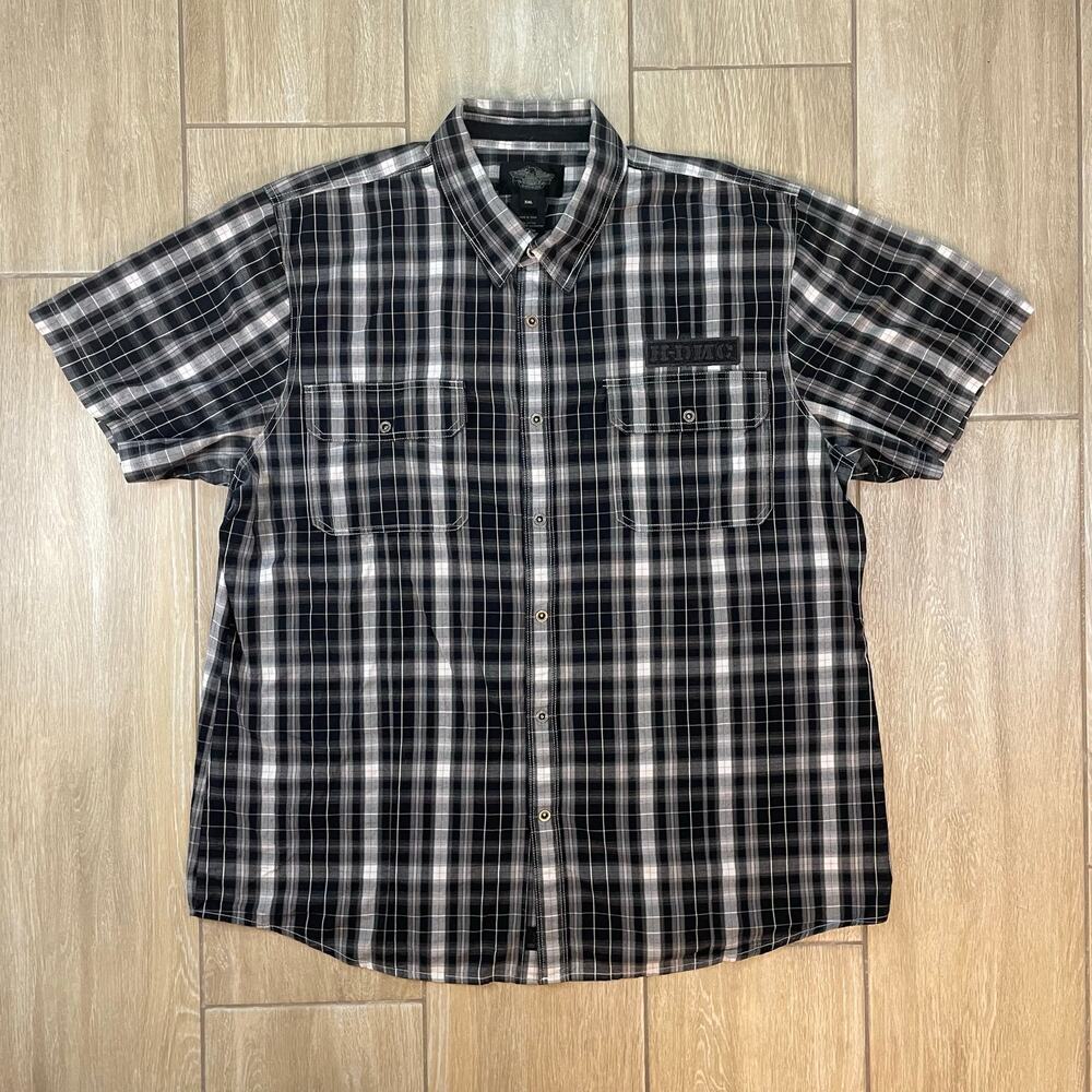 Harley Davidson Plaid Shirt Mens 3XL Black Gray Button Up Biker Motorcycle